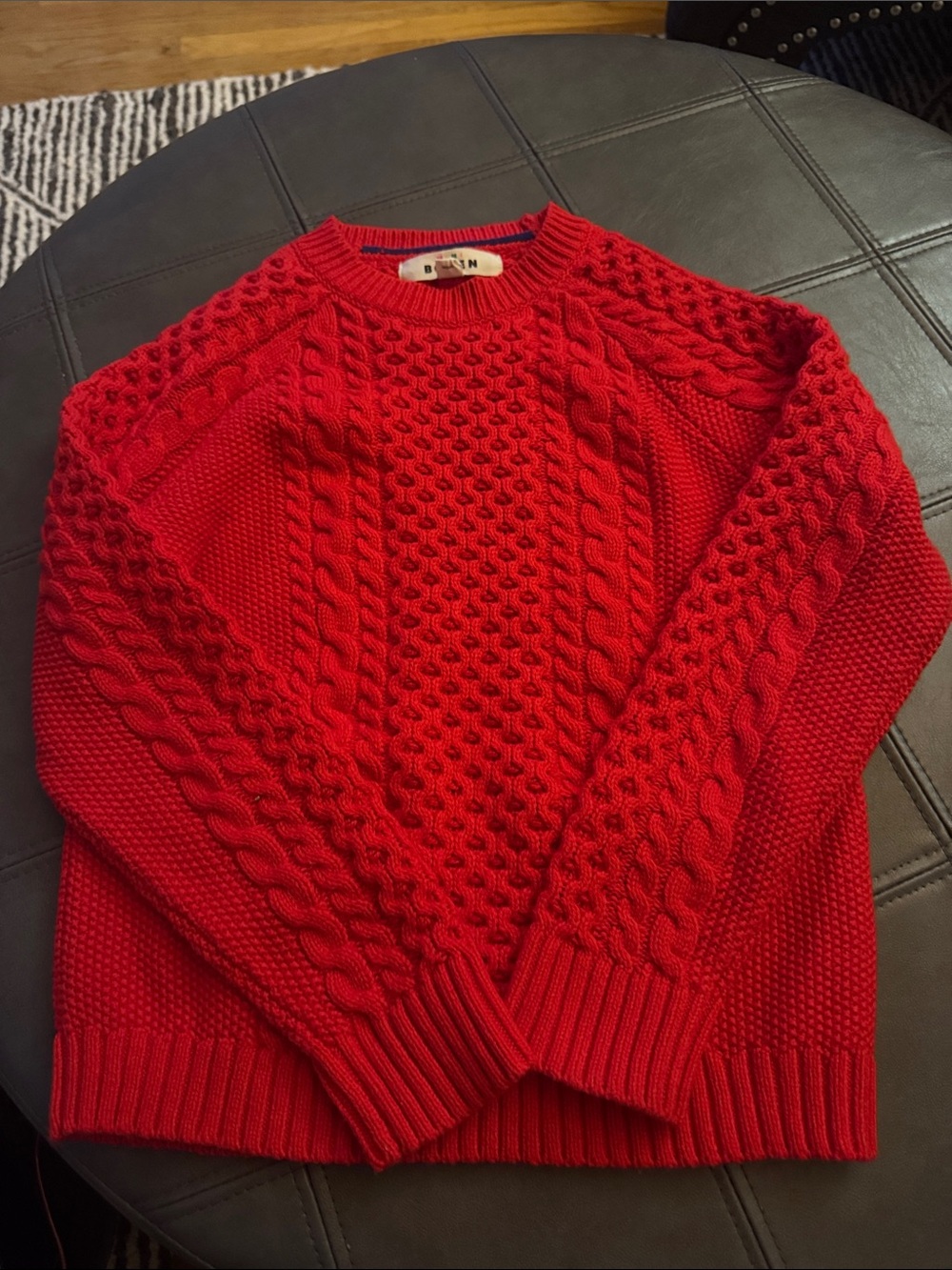 Boden Red Cable-Knit Crewneck Sweater
